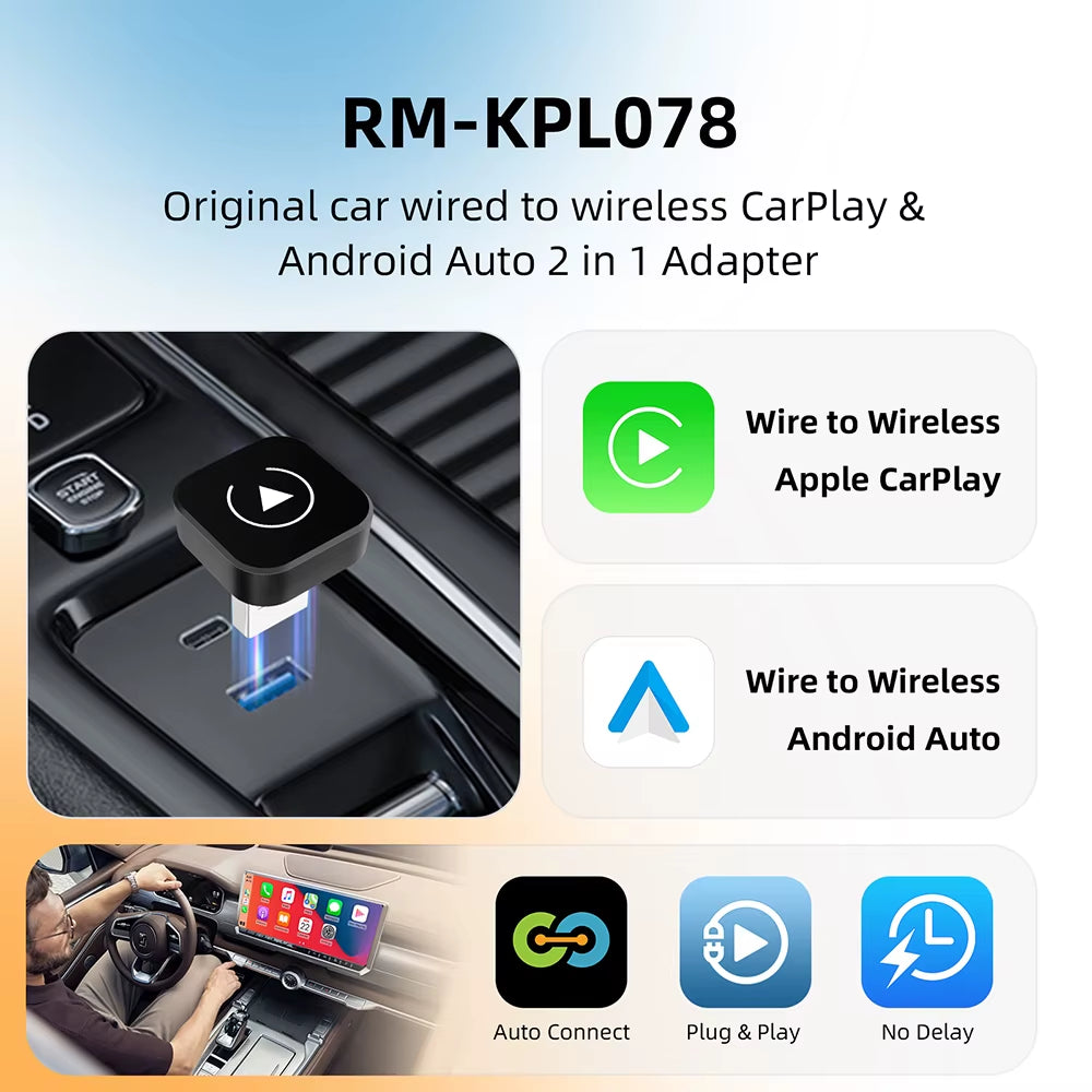 2In1 Mini Wireless Carplay Adapter Ultra Wireless Android Auto AI Smart Box Intelligent Systems for Wired Carplay Car