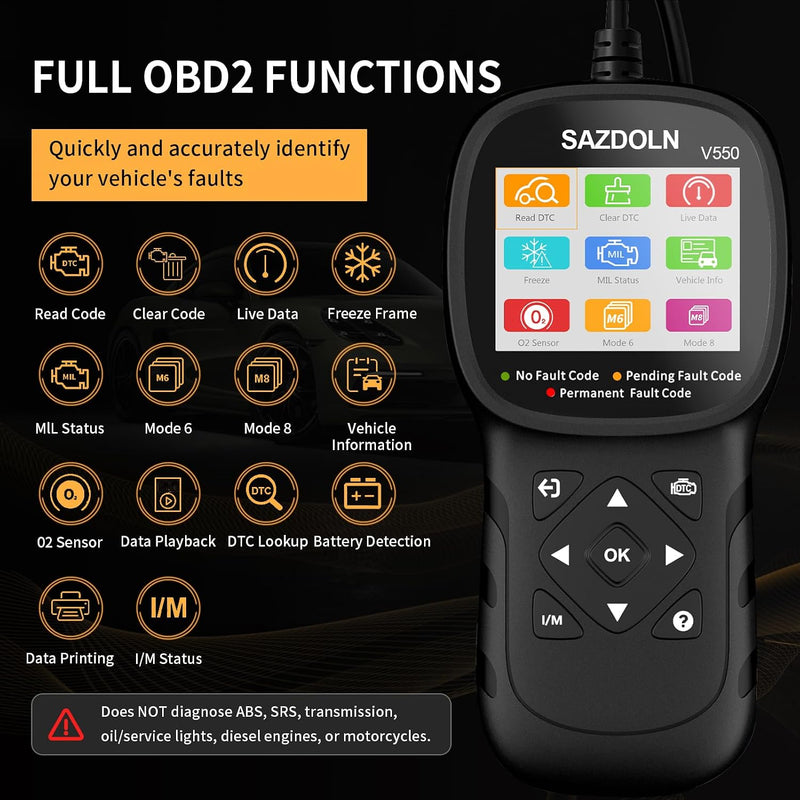 V550 Enhanced OBD2 Scanner, Automotive Code Reader for Check Engine Light, Car Diagnostic Scan Tool with Read & Clear Fault Codes, Battery Test & Live Data, Compatible with 1996+ OBDII Vehicles