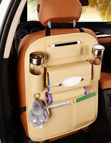 PU Leather Car Storage Bag Multifunction Seat Back Tray Hanging Bag Waterproof Car Organizer Automotive Interior Accessories