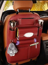 PU Leather Car Storage Bag Multifunction Seat Back Tray Hanging Bag Waterproof Car Organizer Automotive Interior Accessories