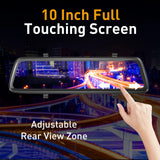 ESSGOO 10" Dash Cam 1920*1080P Car Dvr Touch Screen Video GPS WIFI AUX Recorder RearView Mirror Dashcam Camera Drive Recorder